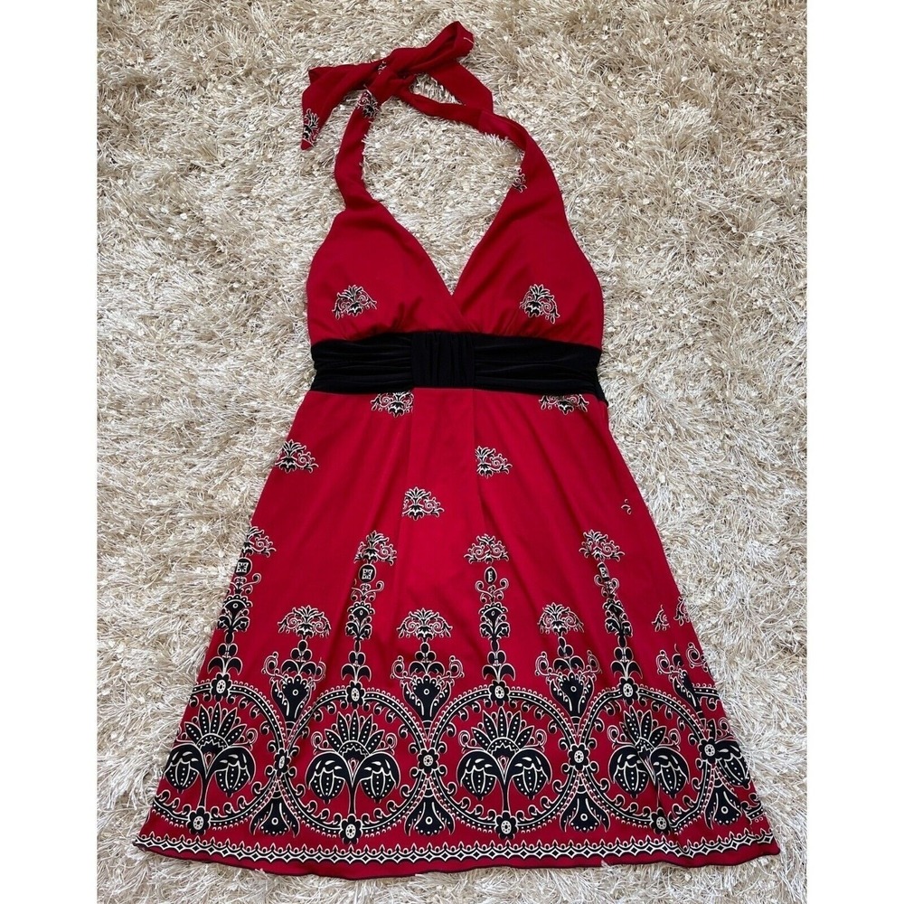 Vintage Speechless Dress Juniors Medium Y2K Halter Tie 90s Floral Babydoll Red
